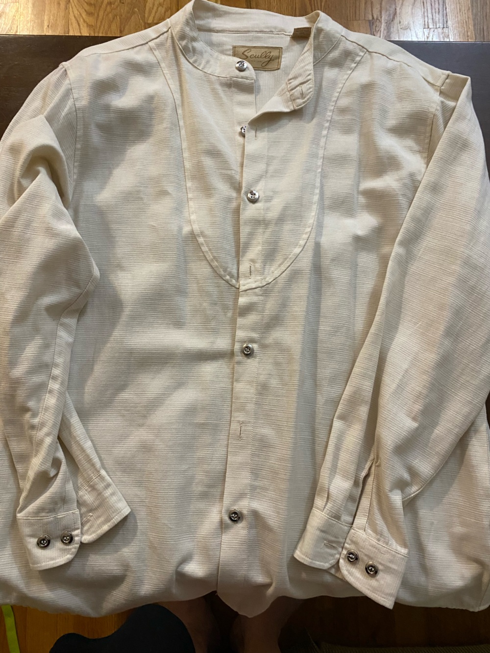 Scully Cream Grandad-Collar Casual Button-Down Shirt